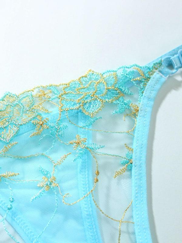 Women's Solid Floral Embroidery Sheer Sexy Thong, Breathable Comfortable Adjustable Strap Panty for Daily Wear, Women's Underwear for All Seasons