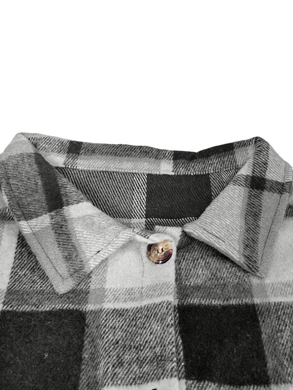 Women's Plaid Print Button Front Split Hem Overcoat, Casual Jackets, Drop Shoulder Long Sleeve Collared Coat for Fall, Coats for Winter Women 2024, Women's Clothing for Daily Womenswear Girl Clothes