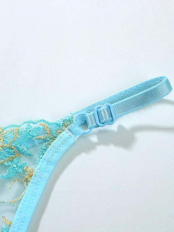 Women's Solid Floral Embroidery Sheer Sexy Thong, Breathable Comfortable Adjustable Strap Panty for Daily Wear, Women's Underwear for All Seasons