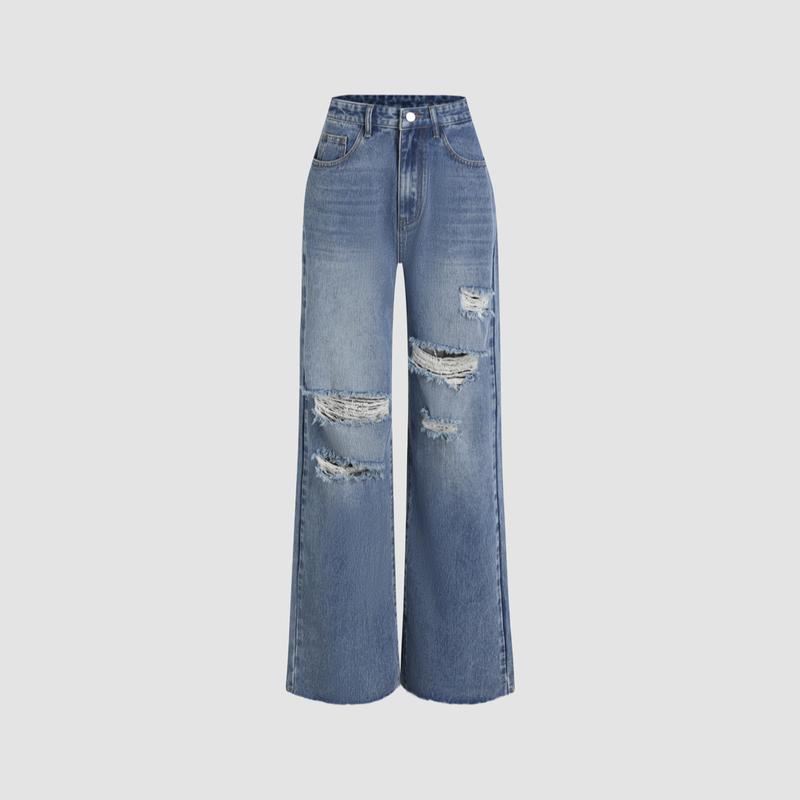 Cider [10 colors, Size 0-26] High Waist Ripped Straight Leg Jeans