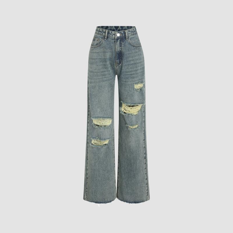 Cider [10 colors, Size 0-26] High Waist Ripped Straight Leg Jeans