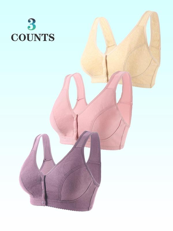 Women's Solid Wireless Push Up Bra, Comfortable Breathable Button Front Bra for Daily Wear, Women's Lingerie for All Seasons