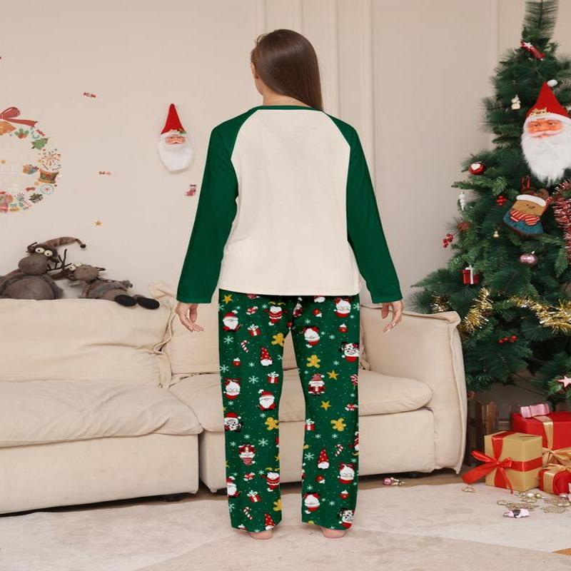 Couple's Christmas Themed Raglan Sleeve Pajama Two-Piece Set, Casual Comfy Long Sleeve Tee & Elastic Waist Pants PJ Set, Couple's Sleepwear for Fall & Winter