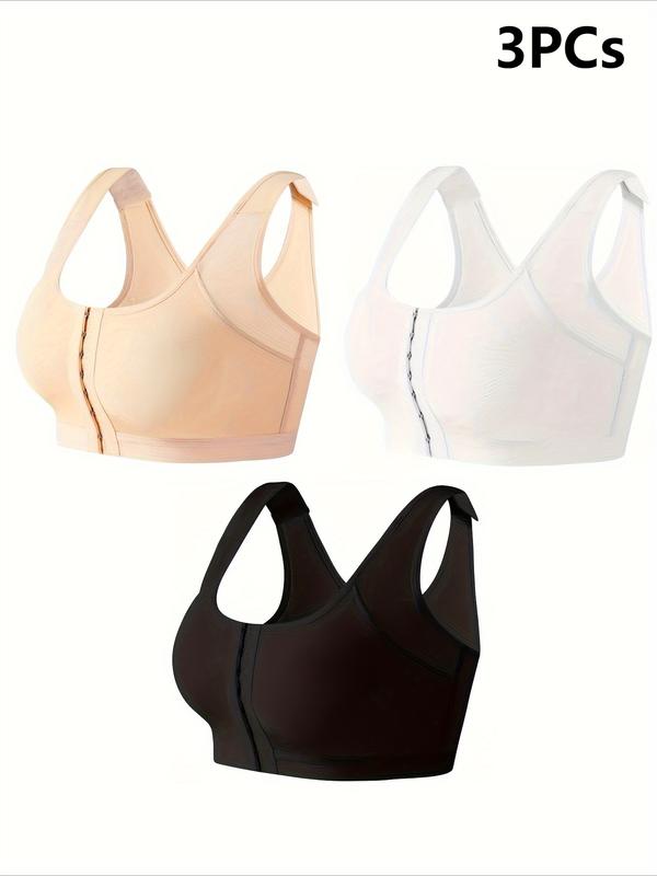 3Pcs Seamless Wireless Bras - Ultra-Soft Push Up Bra with Comfortable Support - Moisture-Wicking, Front Buckle Design - Ladies Intimate Wear