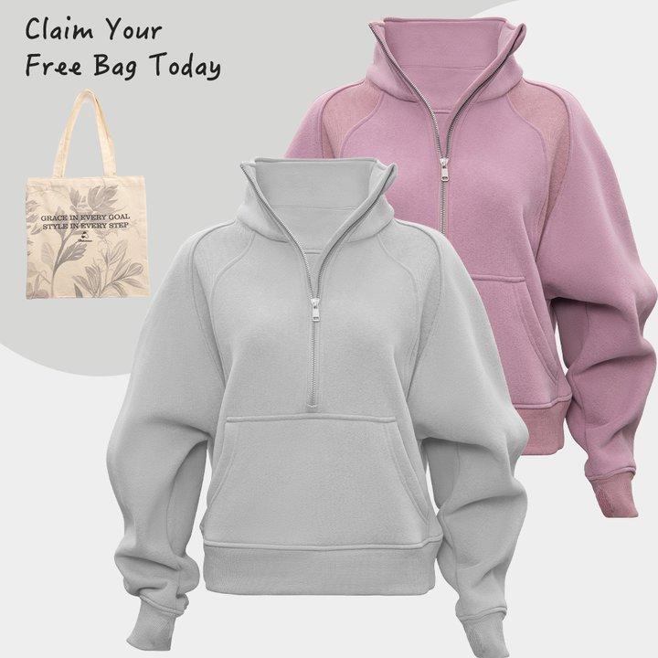 AthleSense Oversized Funnel-Neck Sweatshirt  Women's Stand-up Collar Long Sleeve Thin Fleece Sweatshirt Womenswear Hoodie Lady Comfort Casual