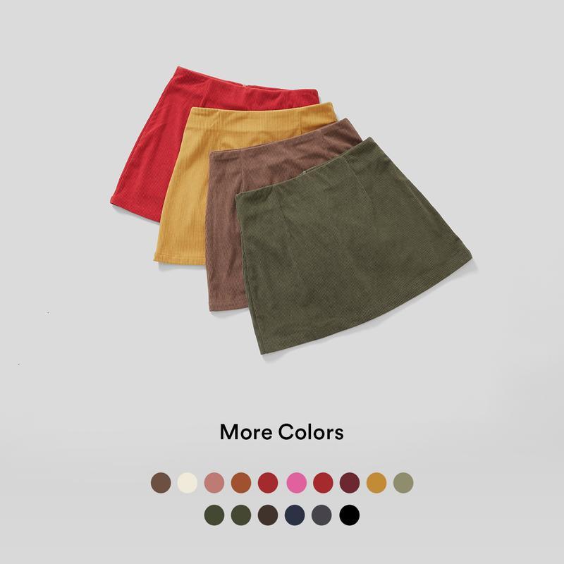 High Waisted Invisible Zipper 2-in-1 Mini A-line Corduroy Casual Skirt
