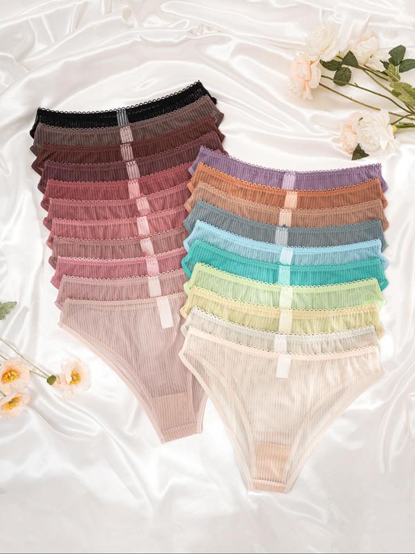Women's 21pcs Heart Print Bow Decor Contrast Lace Knicker, Back To School Wear, Soft Comfy Breathable Panty for Daily Wear, Underwear Sets for All Seasons, Summer Wear, Breathable Underwear, Fall Wear, Fallfreshness