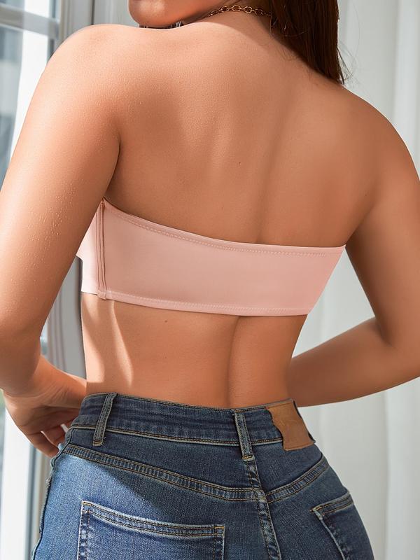 Women's Solid Wireless Push Up Bandeau Bra, Comfortable Breathable Front Buckle Bra, Bralette Lingerie for All Seasons