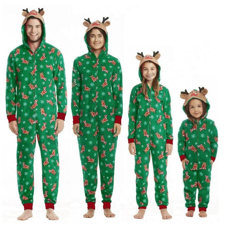 Calsunbaby Family Matching Christmas Pajamas Set Sleepwear Jumpsuit Hoodie with Hood Matching Holiday PJ's for Family