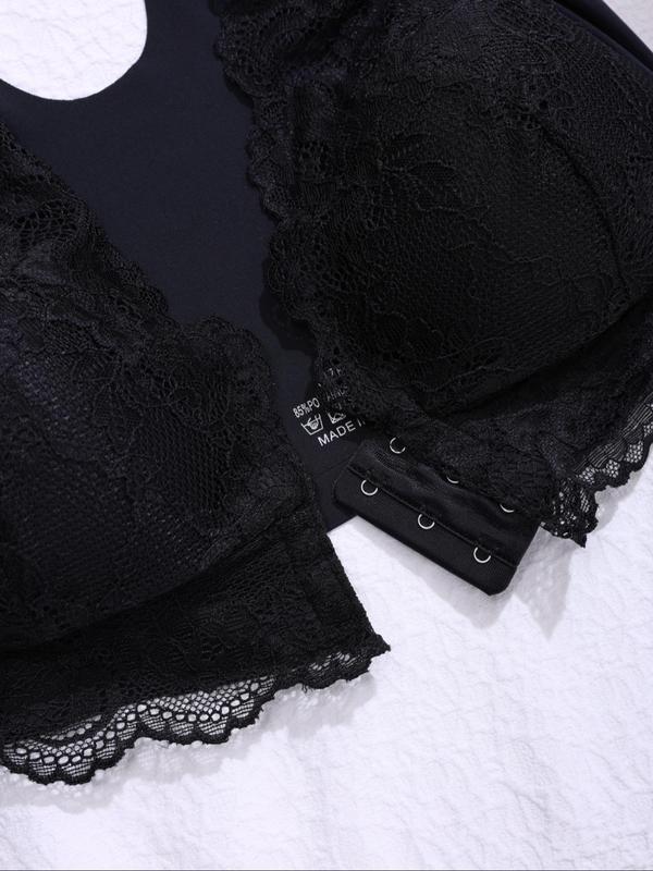 Women's Solid Contrast Lace Wireless Bra, Casual Comfy Lingerie for Daily Wear, Women's Underwear for All Seasons