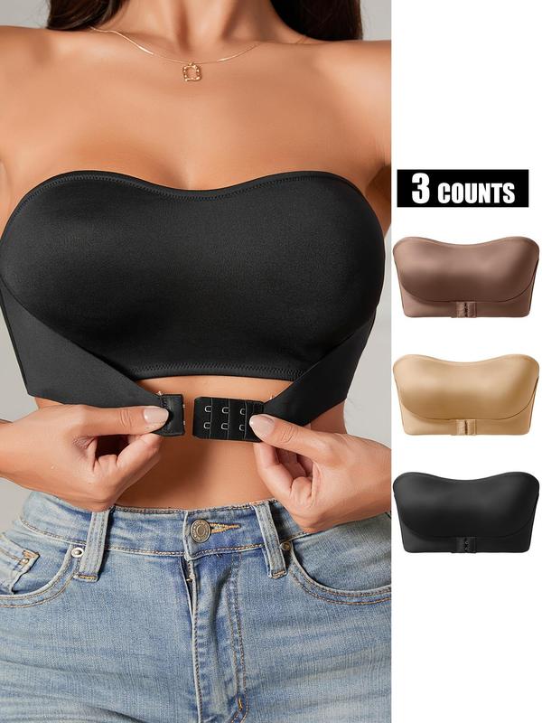 Women's Solid Wireless Push Up Bandeau Bra, Comfortable Breathable Front Buckle Bra, Bralette Lingerie for All Seasons