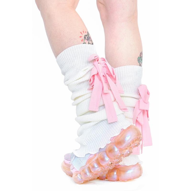 Sugar Ribbon Leg Warmers - White