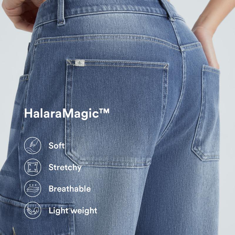 Halara HalaraMagic™ Low Rise Multiple Pockets Stretchy Knit Casual Wide Leg Cargo Jeans