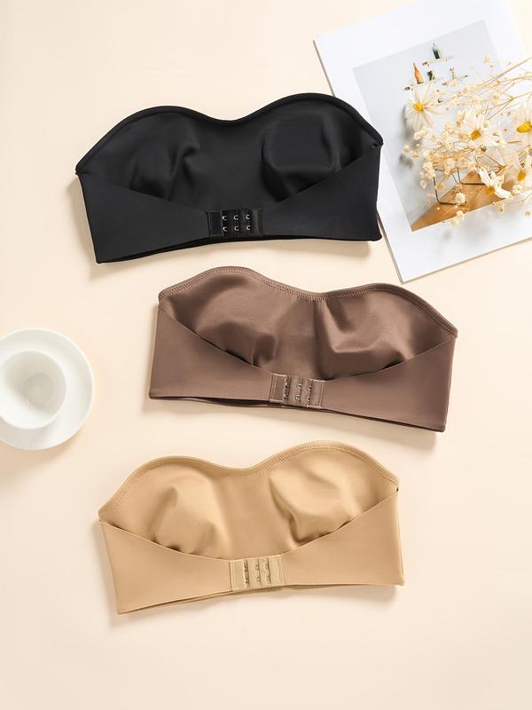 Women's Solid Wireless Push Up Bandeau Bra, Comfortable Breathable Front Buckle Bra, Bralette Lingerie for All Seasons