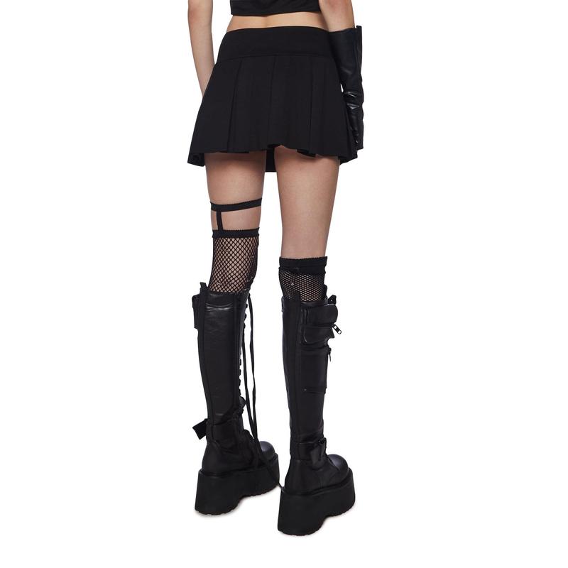 Wicked Scholar Pleated Mini Skirt - Black