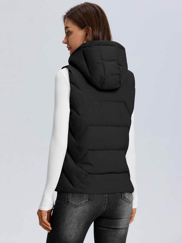 Women's Solid Quilted Hooded Vest Jacket, Casual Puffer Sleeveless Outerwear for Fall & Winter, Women's Clothes for Daily Wear