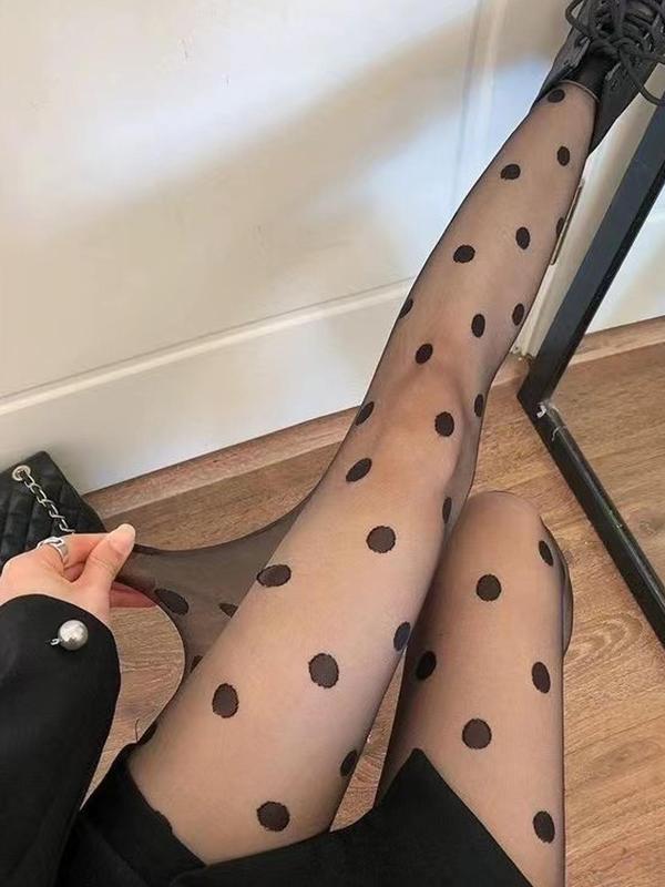 Women's Polka Dot Print Sheer Tights, 1 Pair Casual Comfy Pantyhose for Club Night Out Date Daily Wear, Ladies Tights for All Seasons