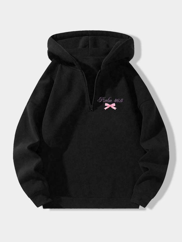 Women's Letter Print Drop Shoulder Zip Up Hoodie, Fashion Casual Long Sleeve Hooded Sweatshirt for Daily Holiday Outdoor Wear, Women Clothing for Winter