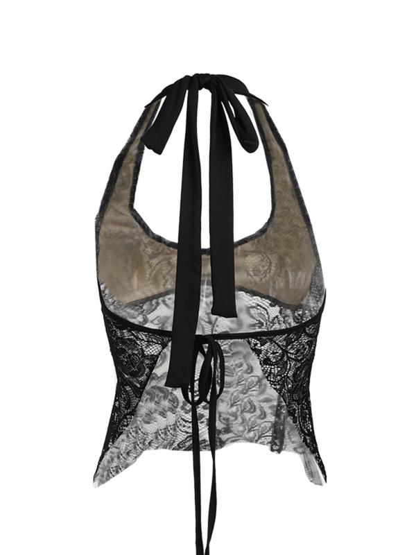 Women's Plain Backless Neck Lace Halter Top, Casual Sleeveless Tie Back Top for Spring & Fall, Ladies Clothes for Daily Wear
