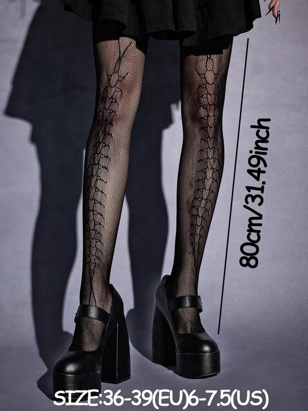 Women's Bat & Spider Web Print Fishnet Tights, Fashion Casual Comfy High Waist Pantyhose for Daily Outdoor Wear, Ladies Stockings for All Seasons