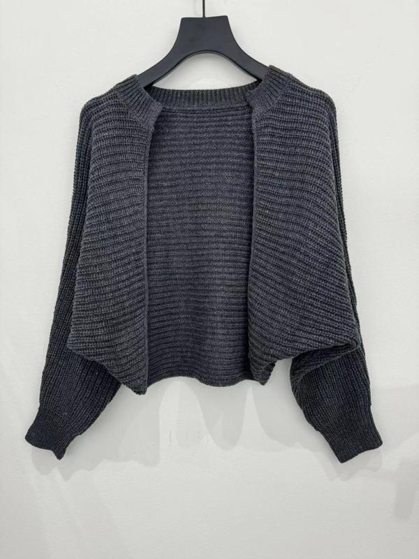 Women's Solid Drop Shoulder Open Front Cardigan, Casual Long Sleeve Knitwear Cardigan for Women Spring & Fall, Fashion Women's Knit Clothing for Daily Wear, Cardigan for Women