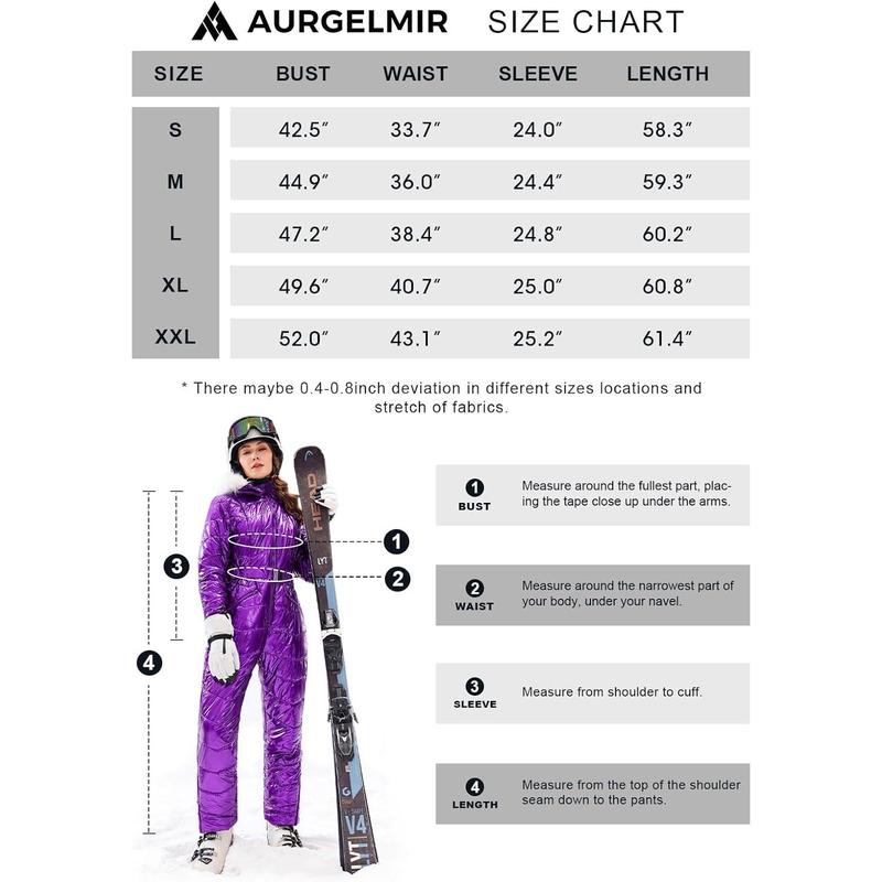 Fisoew Women Winter One Piece Ski Suit Fur Collar coat Ski Jumpsuit Snowsuit
