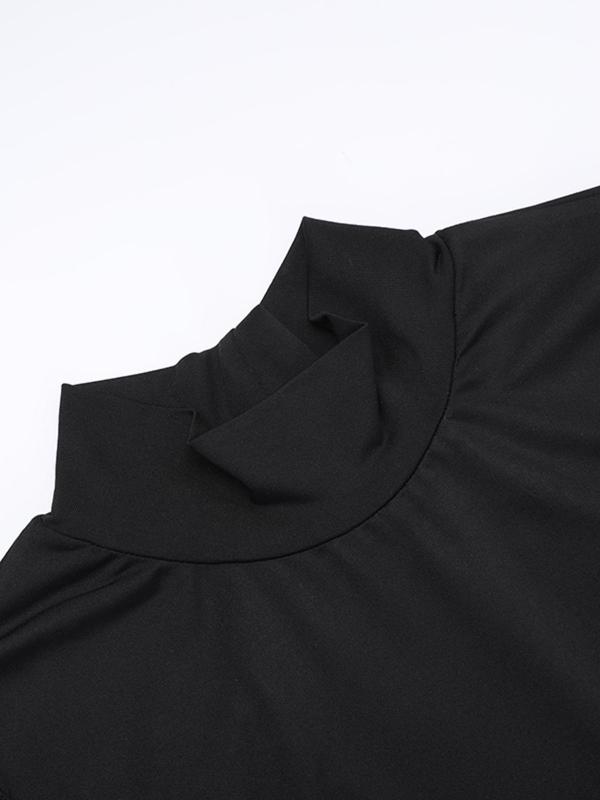 Women's Plain Backless Ring Linked Bodycon Dress, Elegant Mock Neck Long Dress for Party Dating Wear, Ladies Clothes for All Seasons Christmas