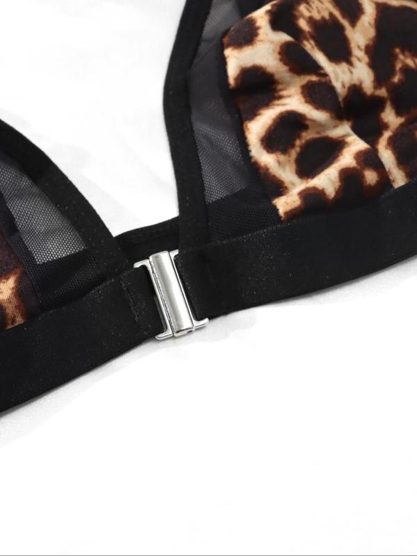 Women's Plain Leopard Print Panty & Bra Set, Adjustable Strap Triangle Bra & Panty Set, Soft Comfy Breathable Underwear Set for Women