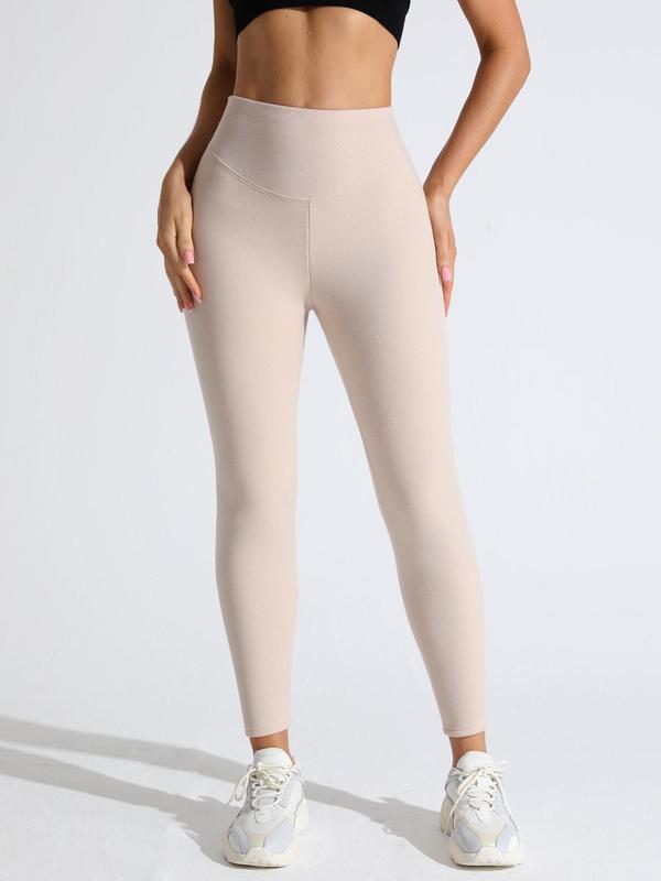 Women's Solid Ribbed Thermal Lined Leggings, Casual Comfy Warm Butt Lifting Skinny Pants for Daily Wear, Ladies Bottoms for Fall & Winter