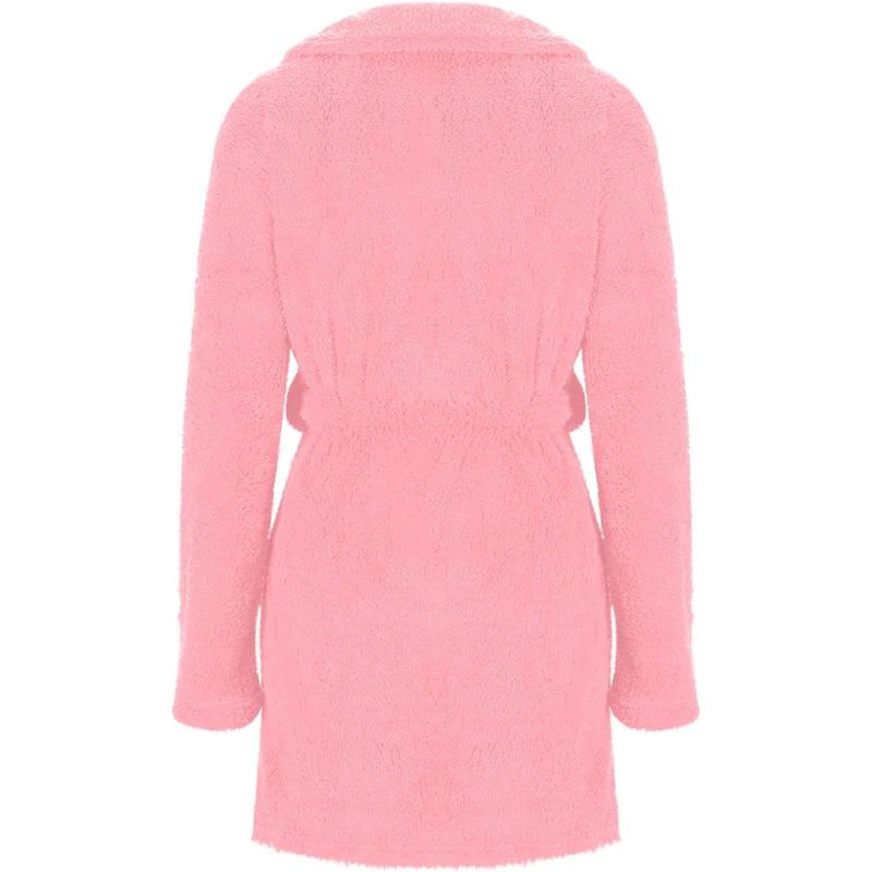 Women's Fuzzy Robe Lapel Bathrobe Belted Bath Robes Plush Outfits Pockets Nightgowns