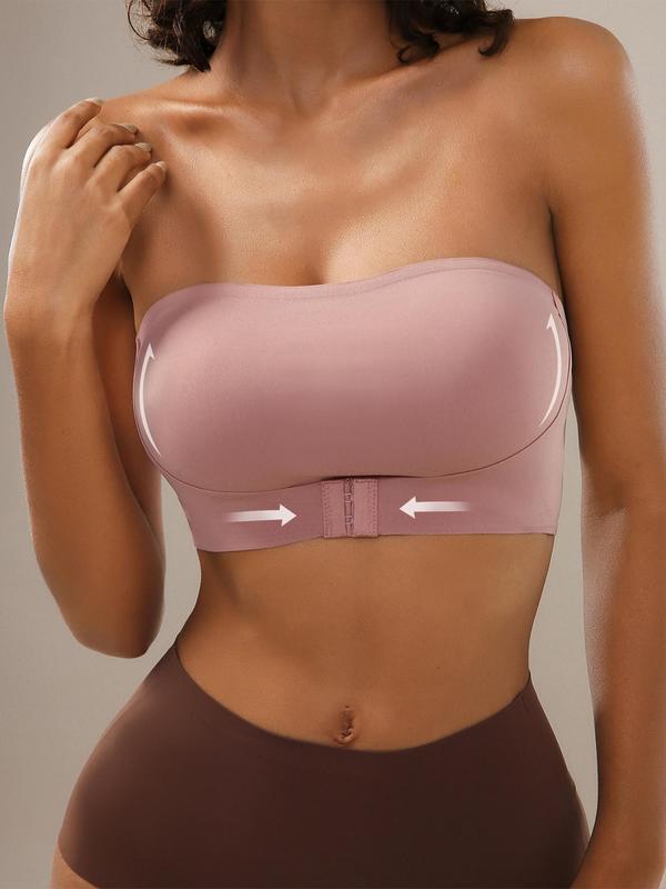 Women's Solid Color Buckle Front Strapless Bra, Breathable Comfortable Wireless Bra, Ladies Lingerie for All Seasons