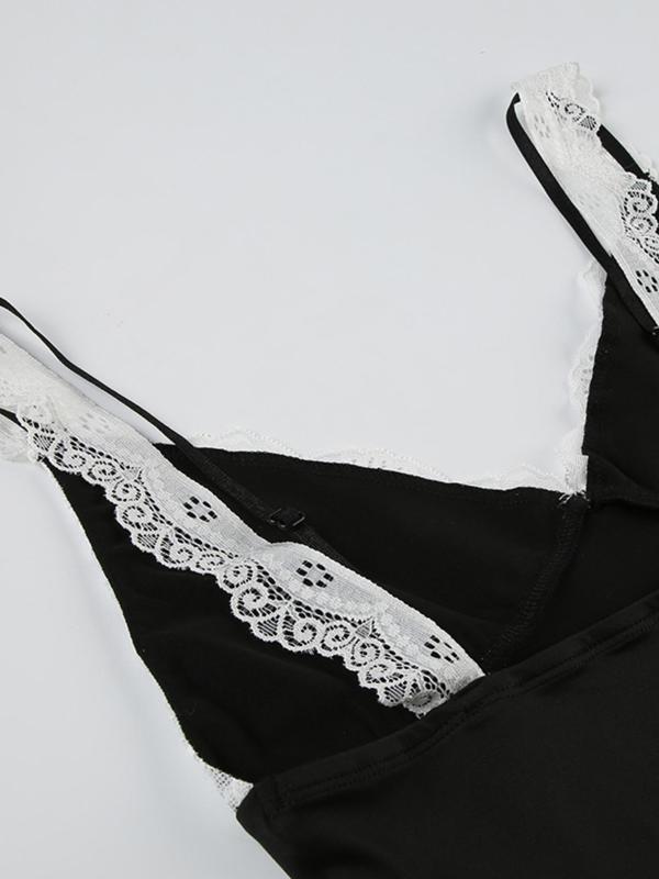 Women's 2 in 1 Bow Decor Lace Trim V Neck Cami Top, Fashion Scallop Trim Sleeveless Top for Summer, Ladies Clothes for Daily Wear, Going Out Tops, Summer Outfits 2024, Cute Tops for Women