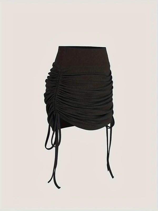Women's Solid Ruched Drawstring Bodycon Skirt, Fashion Casual Short Skirt, Ladies Summer Clothes for Daily Wear Holiday Vacation, 90s Clothes