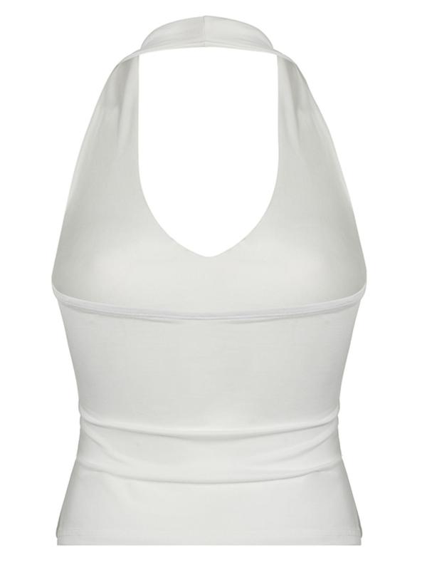 Women's Solid Halter Neck Crop Tank Top, Casual Ruched Split Hem Cropped Halter Top for Summer, Back To School Outfits for Fall, Backless Tops for Women, Cute Crop Tops, Ladies Clothes for Daily Wear Vacation Holiday Birthday Gifts, Fall Outfits