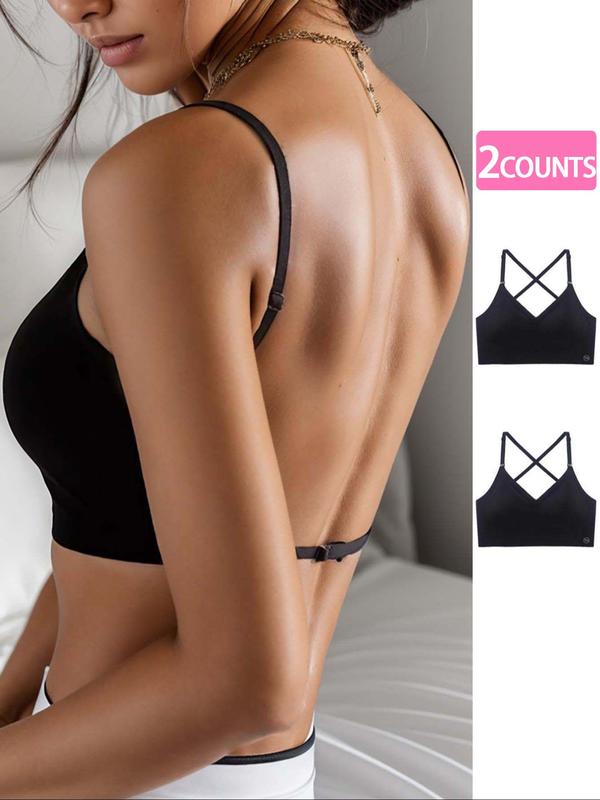 Women's Solid Wireless Backless Bra, Casual Soft Comfortable Breathable Adjustable Strap Bra, Ladies Lingerie for Daily Wear