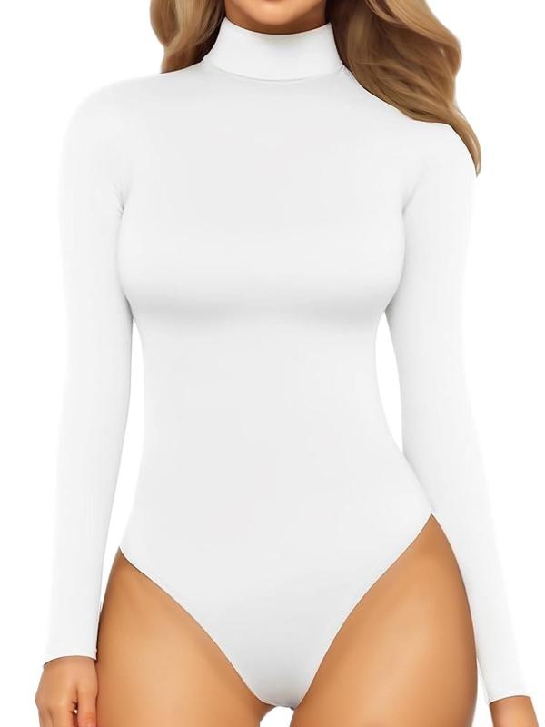 Women's Solid Mock Neck Shapewear Bodysuit, Casual Tummy Control Slimming Shaper for Daily Wear, Women's Shapewear for All Seasons