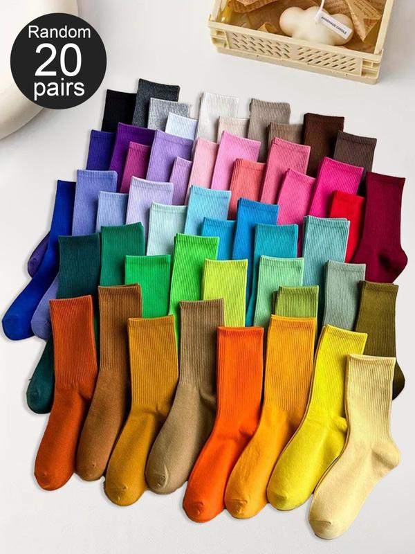 Random Women's Solid Crew Socks, Fashion Casual Cozy Socks for Daily Outdoor Wear,  Socks for Women, Comfy Breathable Socks for All Seasons