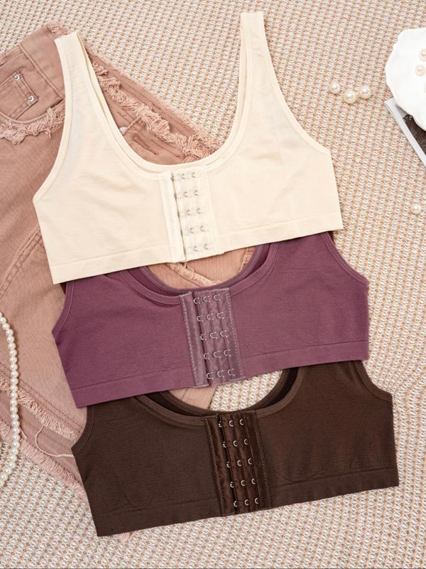 Women's Solid Wireless Bralette, Comfortable Breathable Buckle Front Bra, Softness Lightweight Lingerie for All Seasons