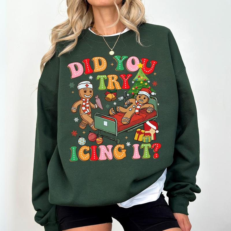 Did You Try Icing It Sweatshirt, Emergency Christmas Long Sleeves Pullover, School Nurse Christmas Clothing, PICU ICU Nurse Christmas Cotton Sweaters