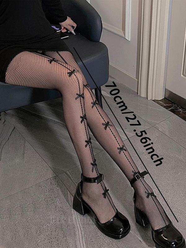 Women's Bow Front Mesh Tights, 1 Pair High Stretch Hollow Out Tights For Lady Daily Wear Night Club Party, Basic Comfort Womenswear, Cute Minimalist Women's Tights For All Seasons, Underwear