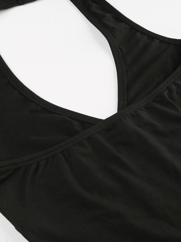Women's Solid Backless Halter Crop Tank Top, Boho Deep V Neck Sleeveless Top for Summer,  Cute Crop Tops, Back To School Outfits, Ladies Clothes for Daily Wear, Tank Tops for Women, Summer Outfits 2024, Crop Tops