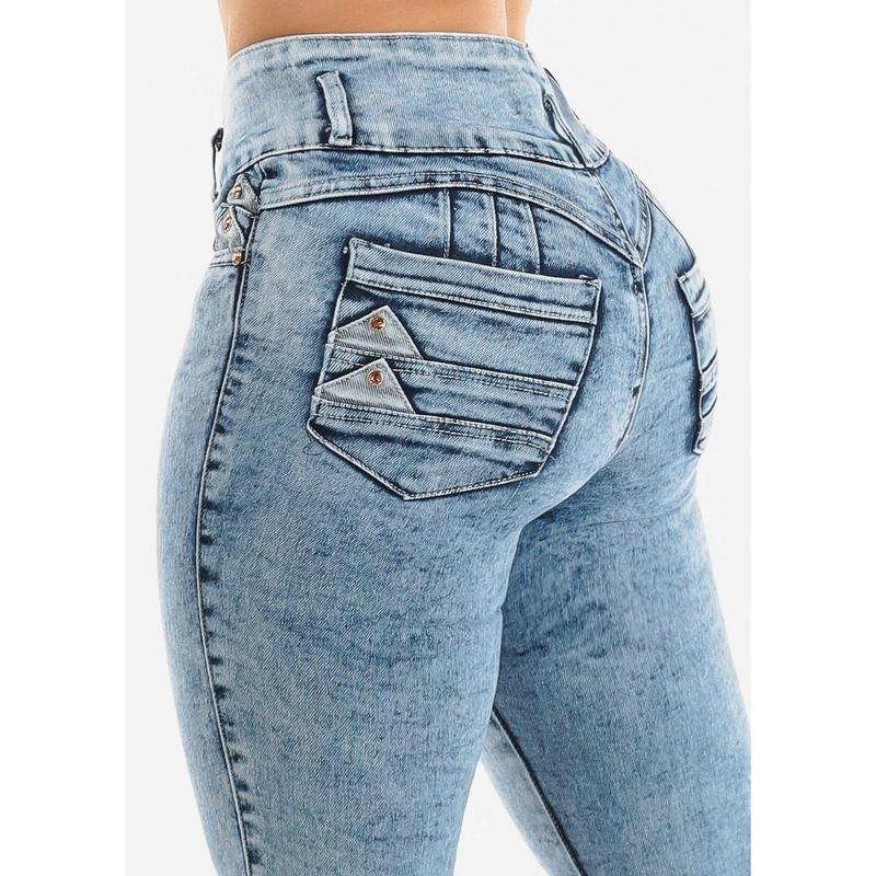 Super High Waisted Levantacola Acid Wash Skinny Jeans