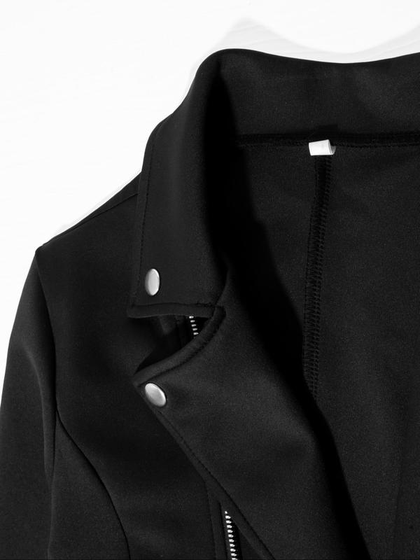 Women's Solid Zip Up Crop Jacket, Casual Long Sleeve Lapel Neck Outerwear for Daily Wear, Ladies Clothes for All Seasons