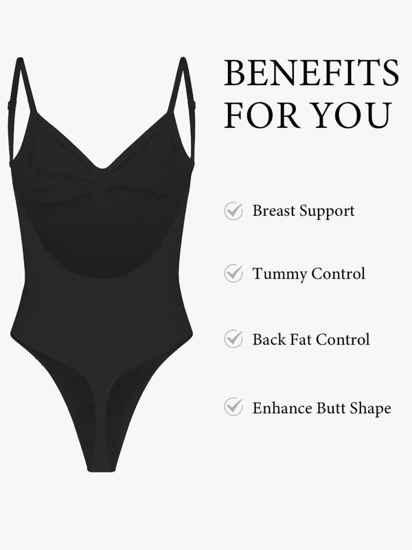 Women's Solid Seamless Backless Shapewear Bodysuit, Comfortable High Elasticity Tummy Control Thong Design Shaper, Women's Shapewear for All Seasons