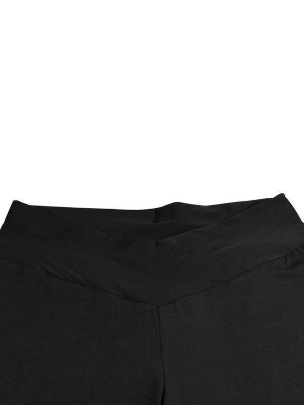  Solid V Waist Flare Leg Leggings, Casual Comfy High Waist Gift Set Bell Bottom Trousers for Daily Wear, Women's Bottoms for Spring & Fall,
