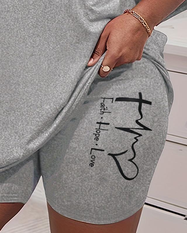 Chicme Plus Size Heart Faith Hope Love Print Pajamas Set comfy pajamaset