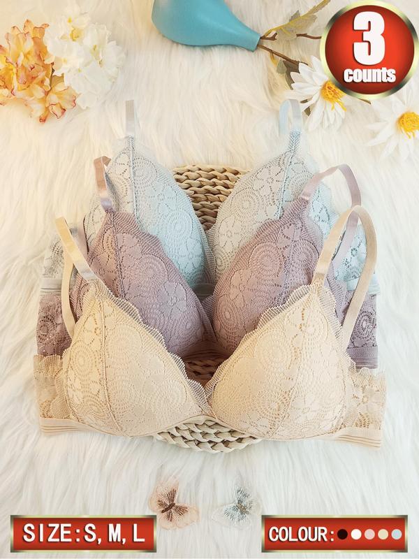 Women's Contrast Lace Wireless Lingerie, Soft Comfortable Adjustable Strap  Push Up Bra, Adjustable Strap Lingerie for All Seasons