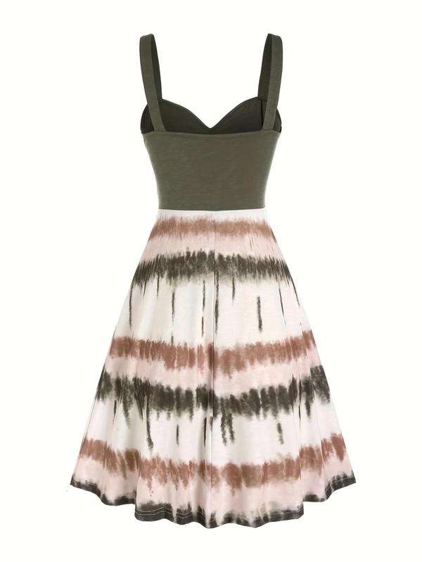 Women's Patchwork & Tie Dye Print Button Front Wrap A Line Dress, Casual Sleeveless Backless Short Dress for Summer, Ladies Clothes for Beach Holiday Vacation