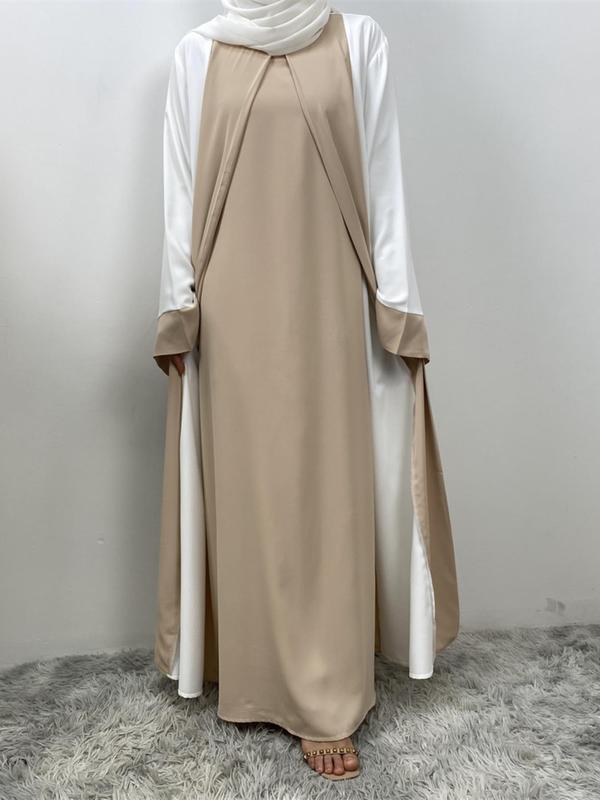Women's Colorblock Flounce Sleeve Zipper Back Dress, Modest Long Sleeve Round Neck Dress for Fall, Women's Clothing for Daily Wear