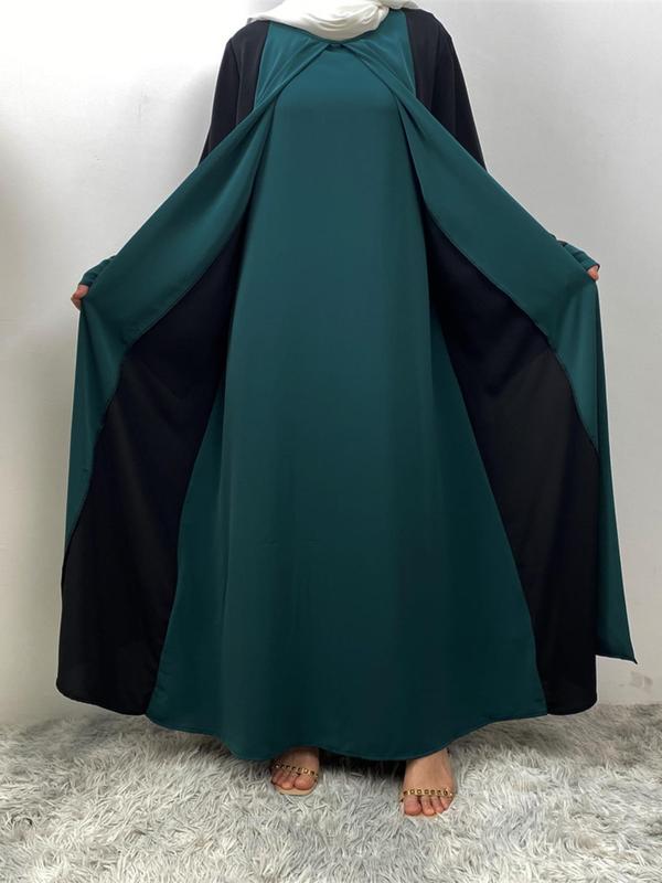 Women's Colorblock Flounce Sleeve Zipper Back Dress, Modest Long Sleeve Round Neck Dress for Fall, Women's Clothing for Daily Wear